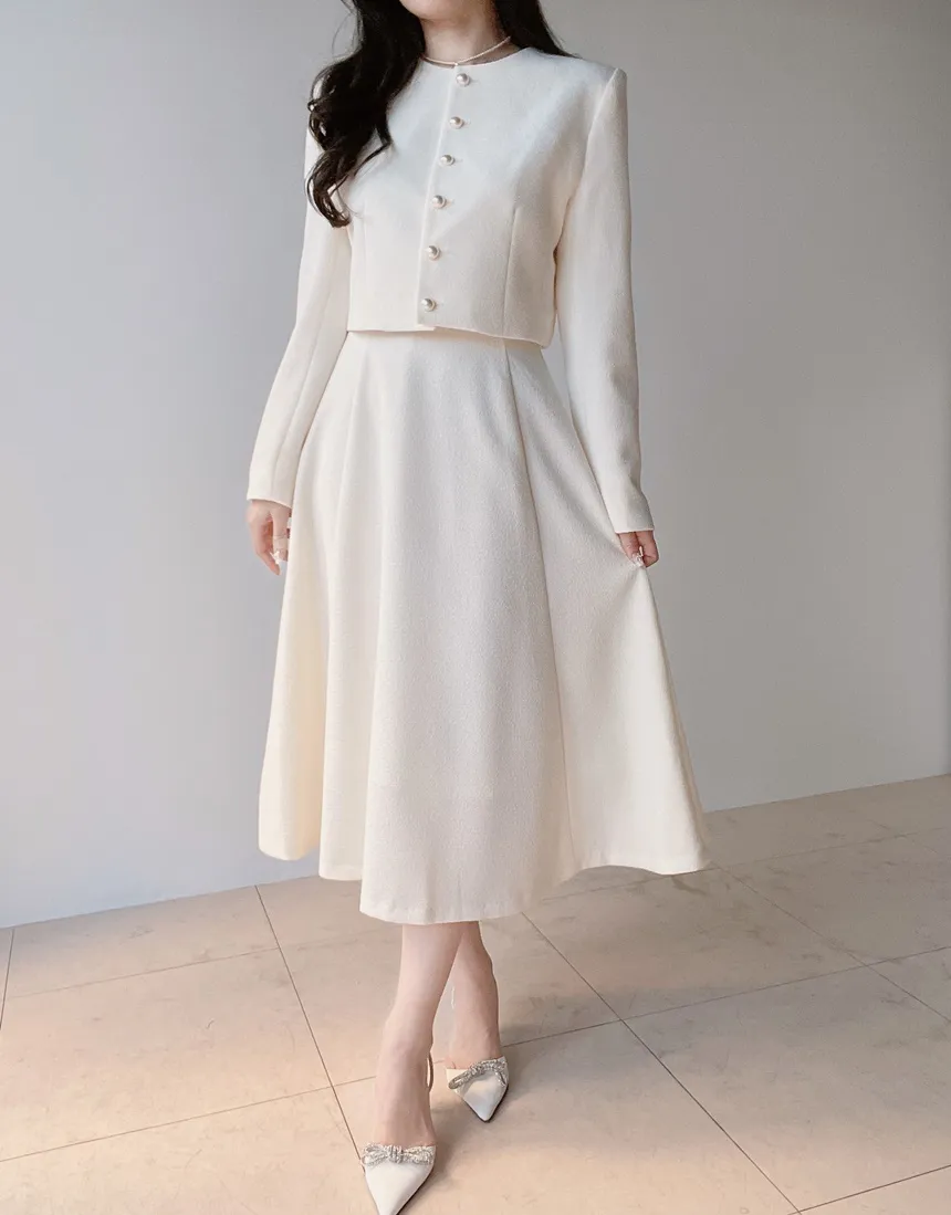 ツイードフレアバックゴムサイドジップミディスカート | mirangmirang | 詳細画像3