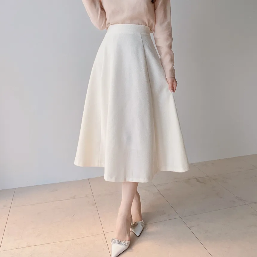 ツイードフレアバックゴムサイドジップミディスカート | mirangmirang | 詳細画像17