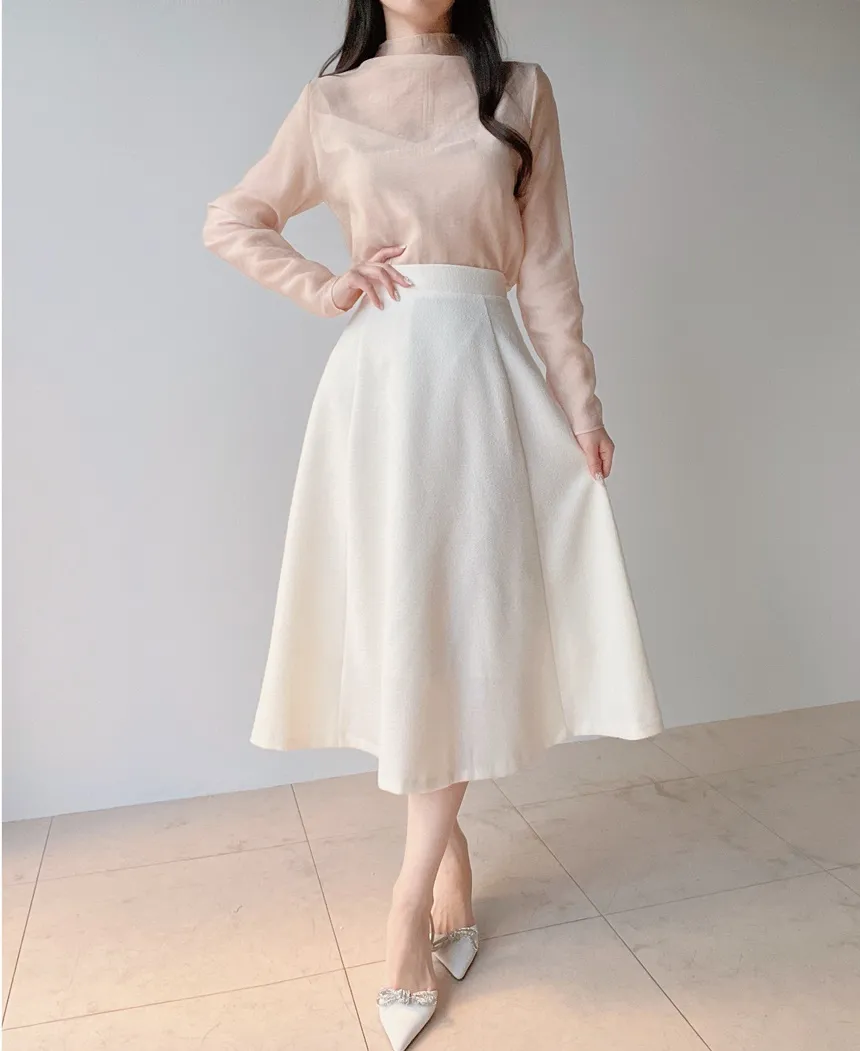 ツイードフレアバックゴムサイドジップミディスカート | mirangmirang | 詳細画像19