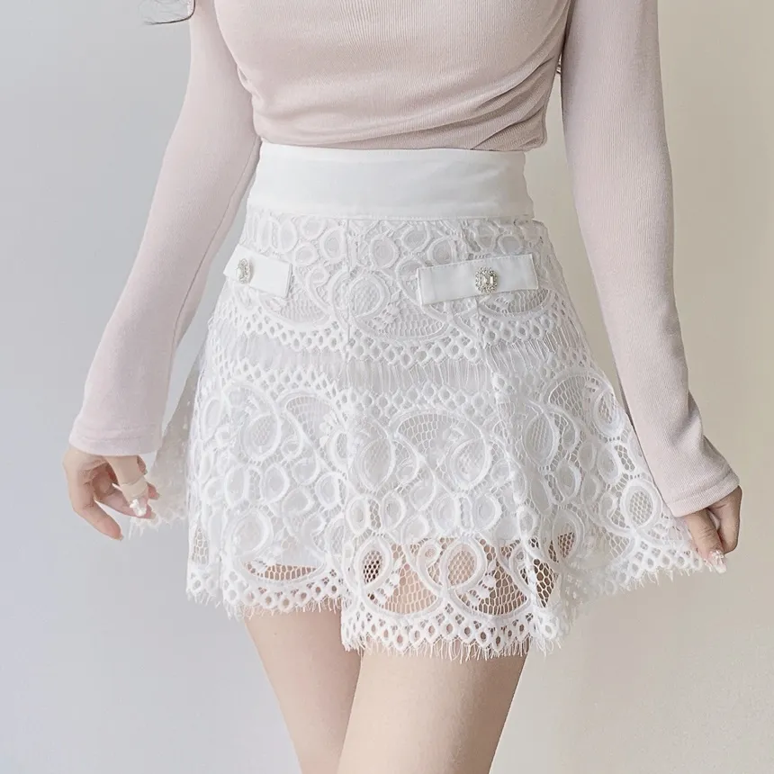 レースフェイクポケットミニフレアサイドジップスカート | mirangmirang | 詳細画像2