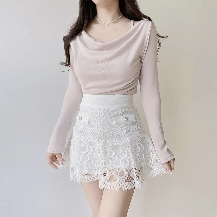 レースフェイクポケットミニフレアサイドジップスカート | mirangmirang | 詳細画像3