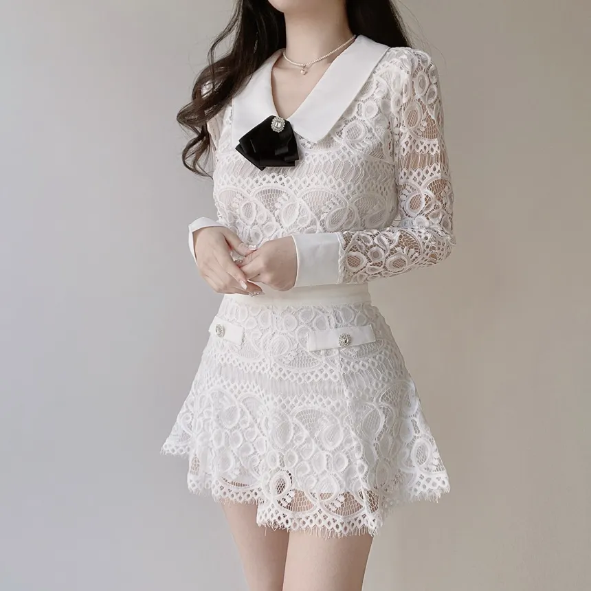 レースフェイクポケットミニフレアサイドジップスカート | mirangmirang | 詳細画像6