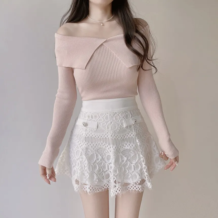 レースフェイクポケットミニフレアサイドジップスカート | mirangmirang | 詳細画像17