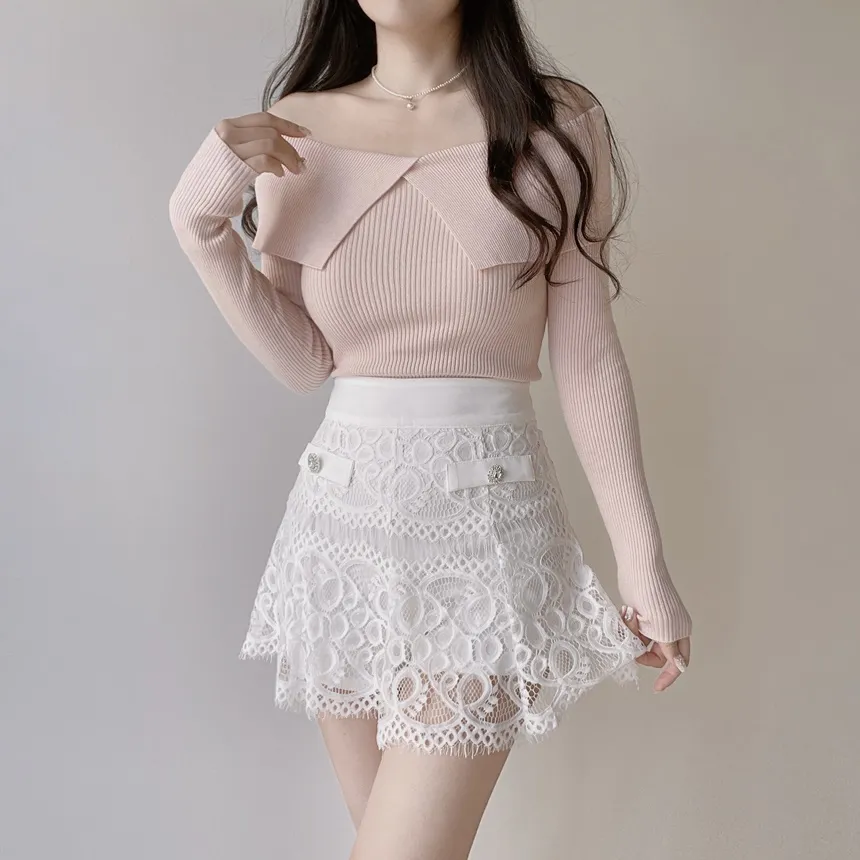 レースフェイクポケットミニフレアサイドジップスカート | mirangmirang | 詳細画像20