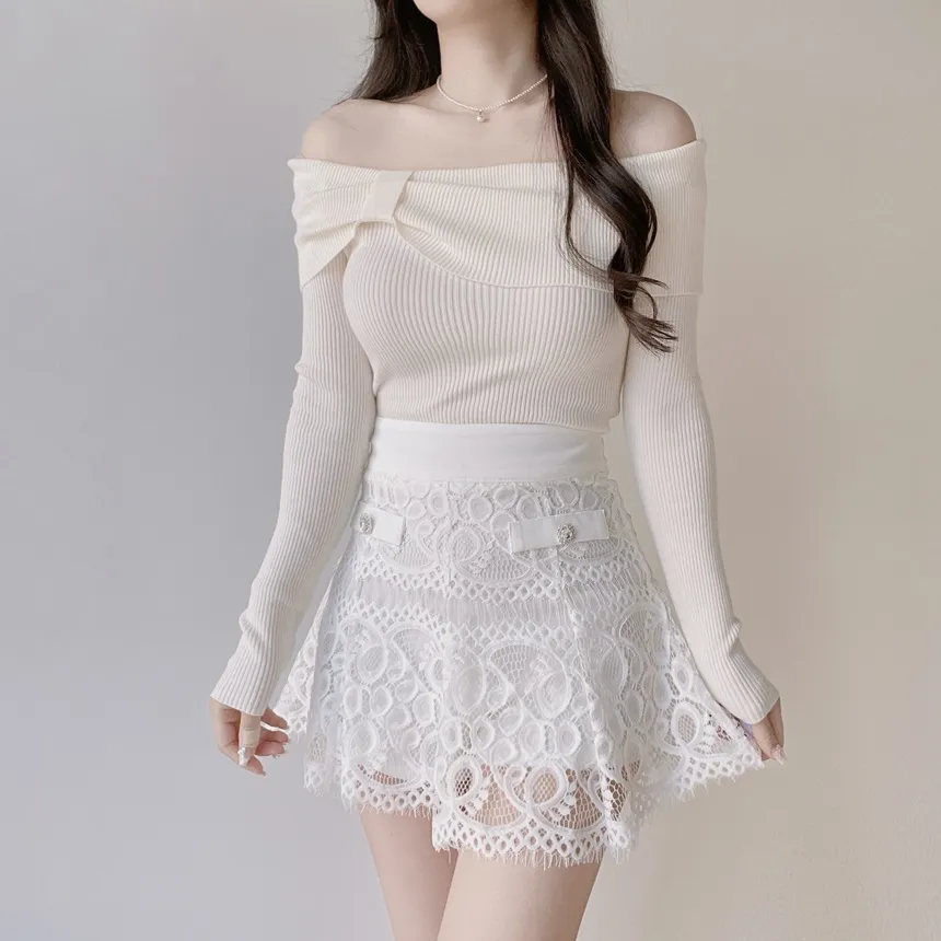 レースフェイクポケットミニフレアサイドジップスカート | mirangmirang | 詳細画像22