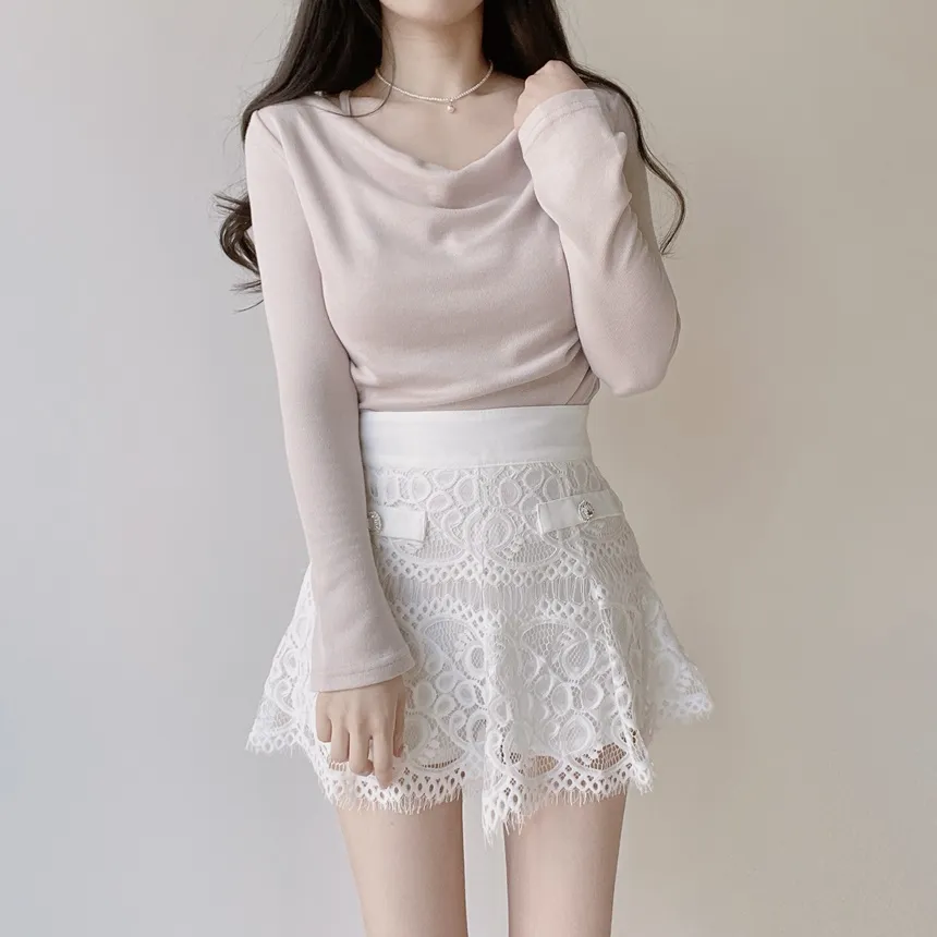 レースフェイクポケットミニフレアサイドジップスカート | mirangmirang | 詳細画像27