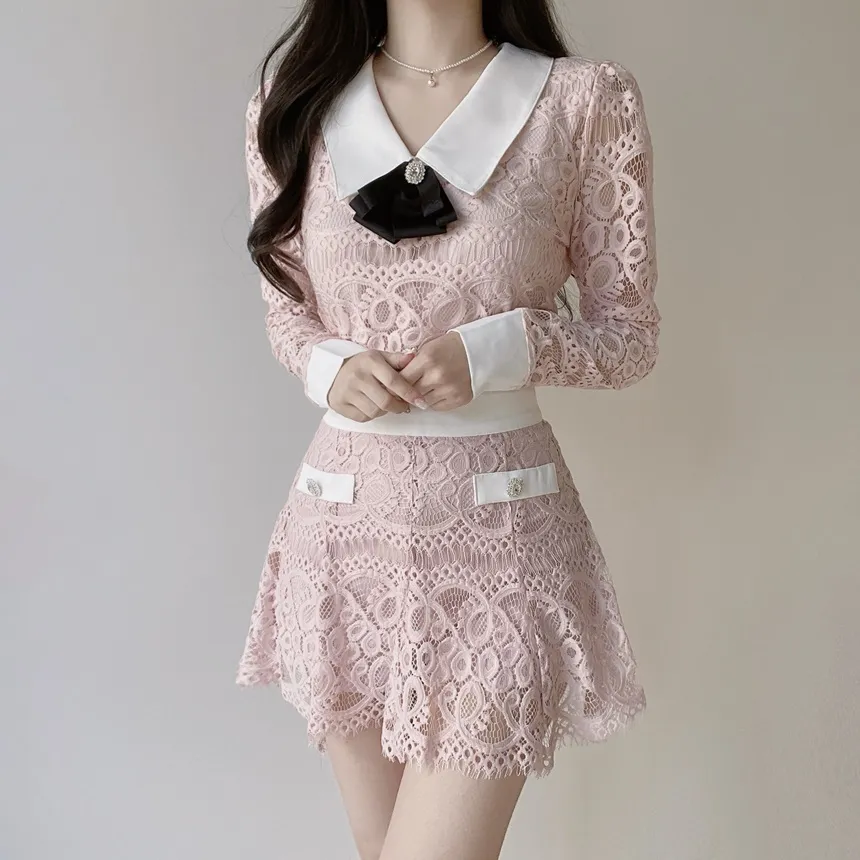 レースフェイクポケットミニフレアサイドジップスカート | mirangmirang | 詳細画像28