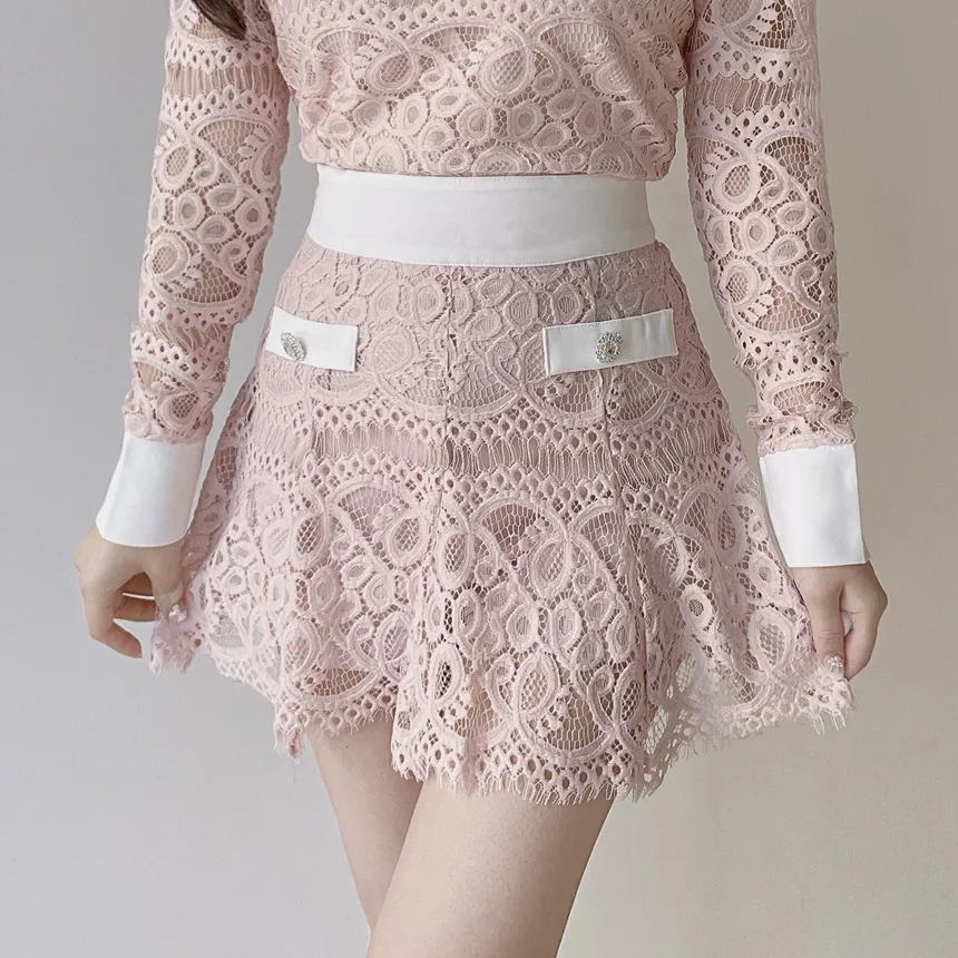 レースフェイクポケットミニフレアサイドジップスカート | mirangmirang | 詳細画像29