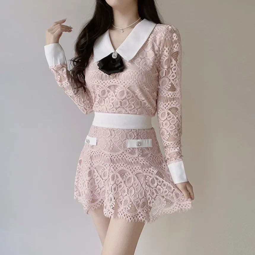 レースフェイクポケットミニフレアサイドジップスカート | mirangmirang | 詳細画像35