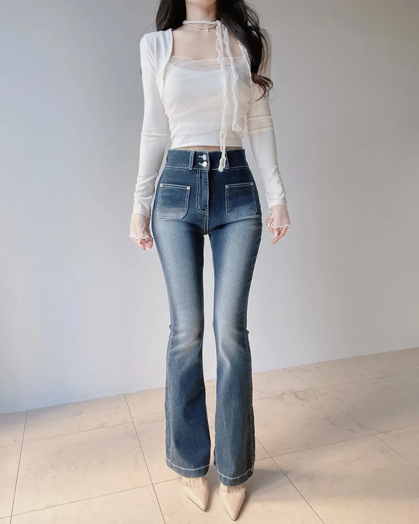 ハイウエストブーツカットウォッシングツーボタンポケットデニムパンツ | mirangmirang | 詳細画像5