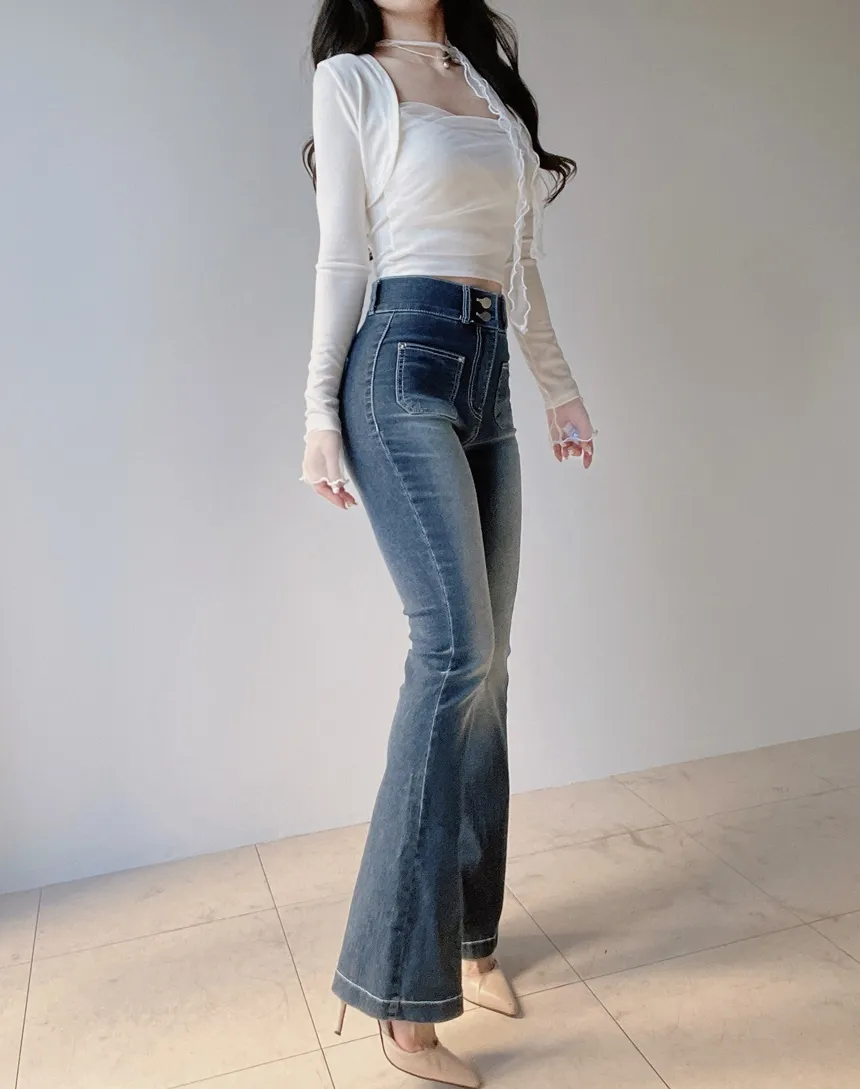 ハイウエストブーツカットウォッシングツーボタンポケットデニムパンツ | mirangmirang | 詳細画像7