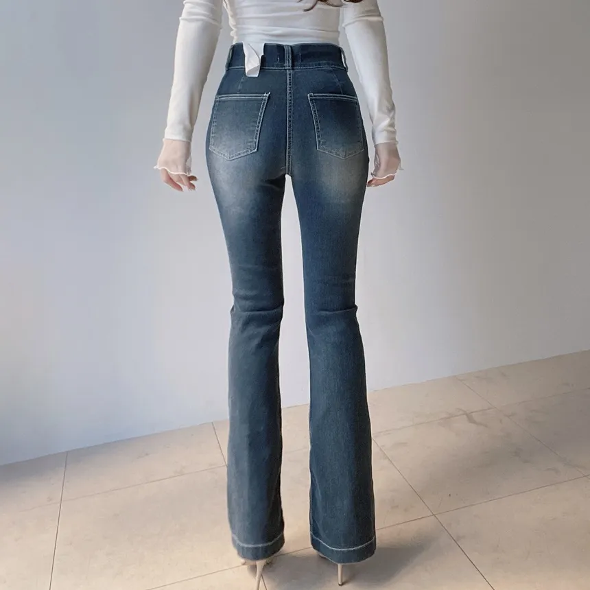 ハイウエストブーツカットウォッシングツーボタンポケットデニムパンツ | mirangmirang | 詳細画像8