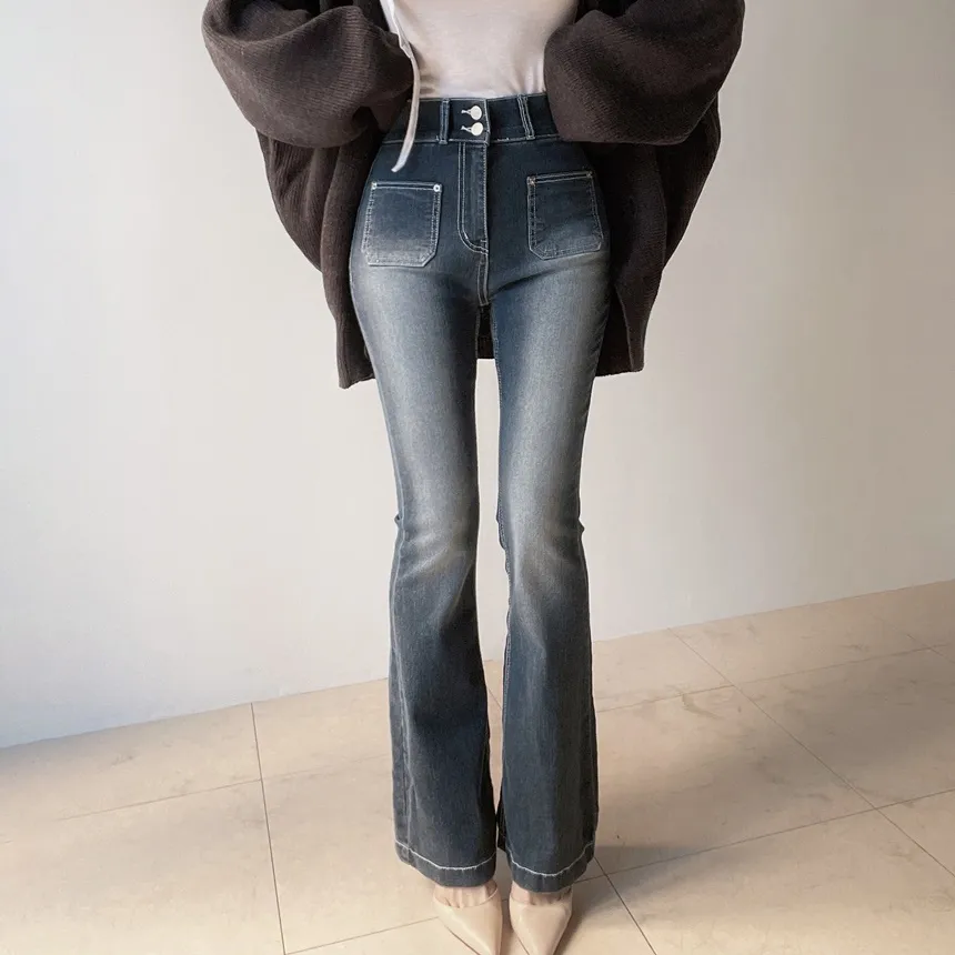 ハイウエストブーツカットウォッシングツーボタンポケットデニムパンツ | mirangmirang | 詳細画像19