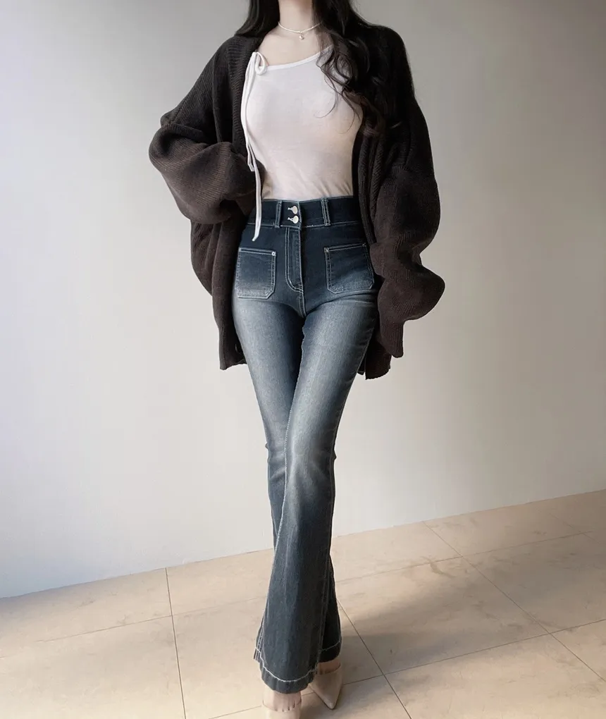 ハイウエストブーツカットウォッシングツーボタンポケットデニムパンツ | mirangmirang | 詳細画像21