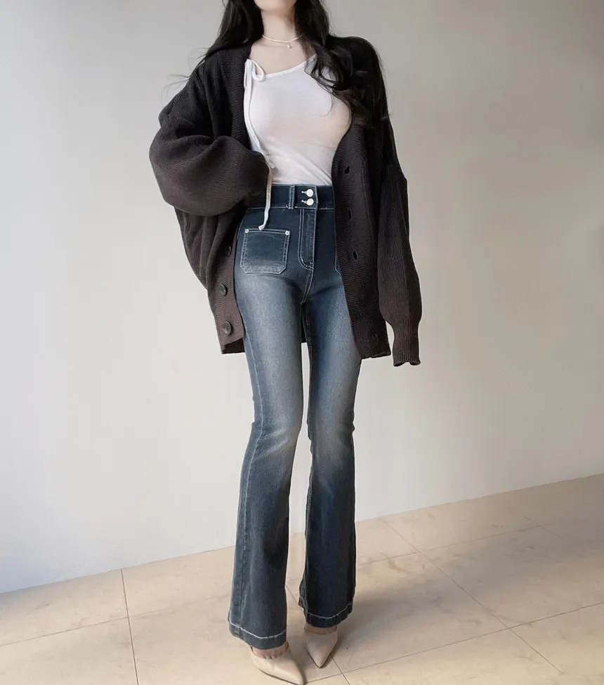 ハイウエストブーツカットウォッシングツーボタンポケットデニムパンツ | mirangmirang | 詳細画像22