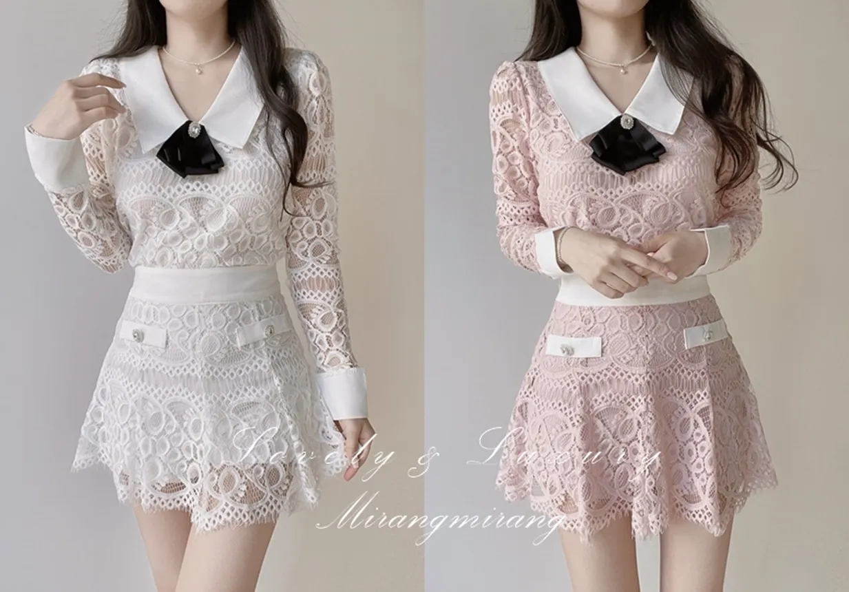 レースカラー長袖ブラウスブローチ付 | mirangmirang | 詳細画像1