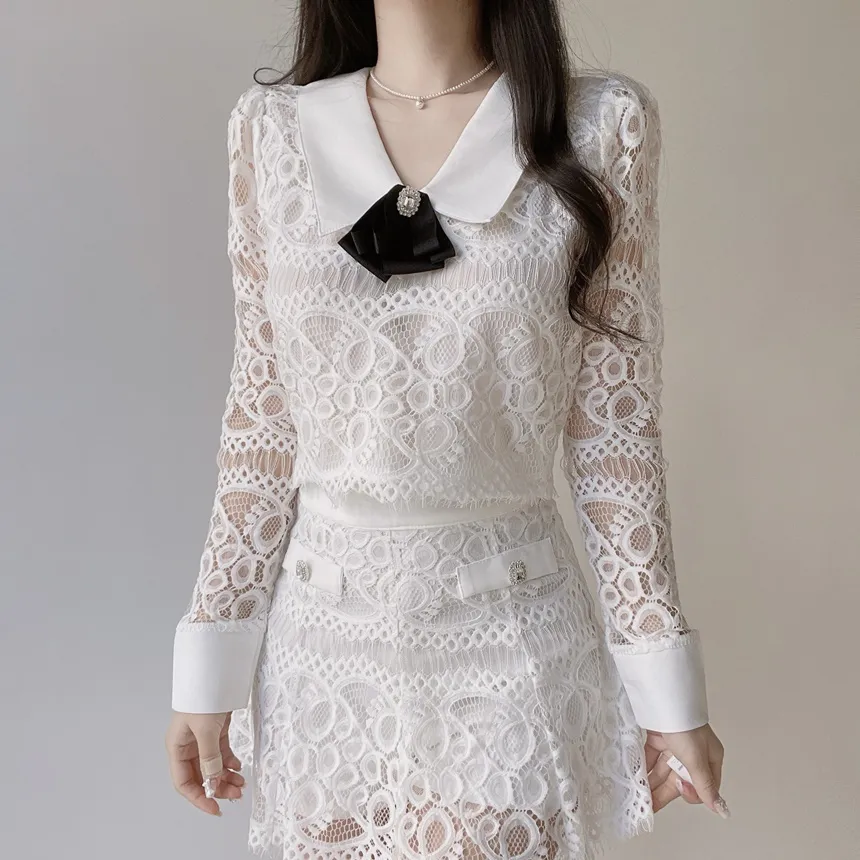 レースカラー長袖ブラウスブローチ付 | mirangmirang | 詳細画像3