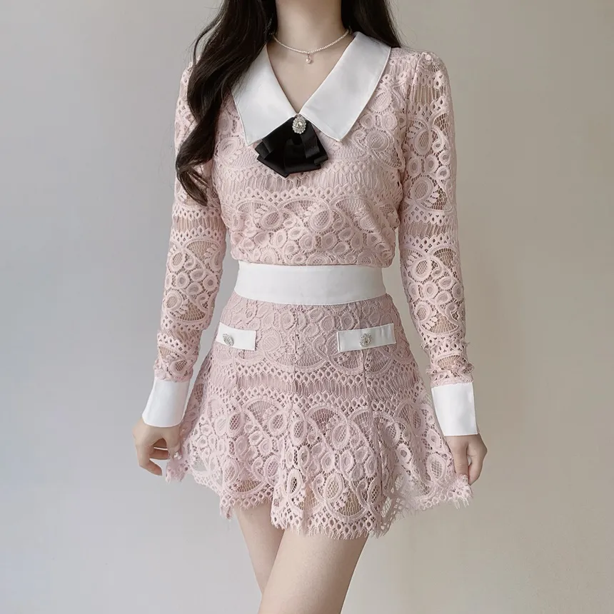 レースカラー長袖ブラウスブローチ付 | mirangmirang | 詳細画像25