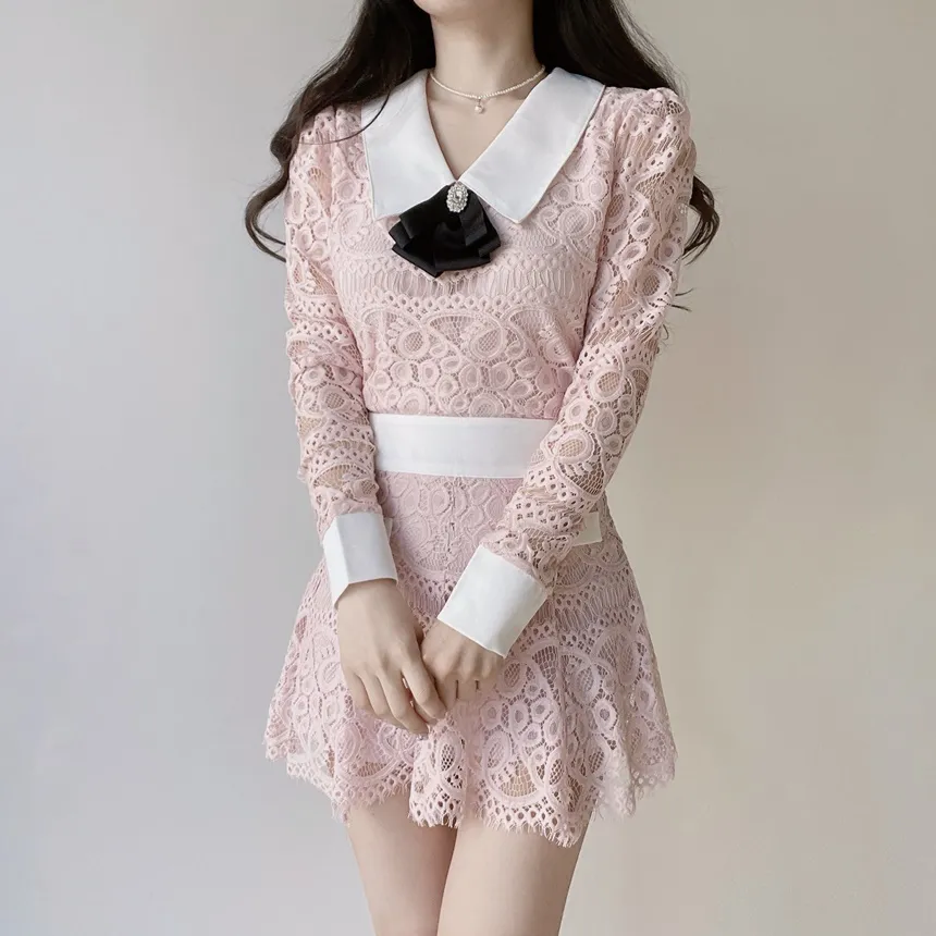 レースカラー長袖ブラウスブローチ付 | mirangmirang | 詳細画像27