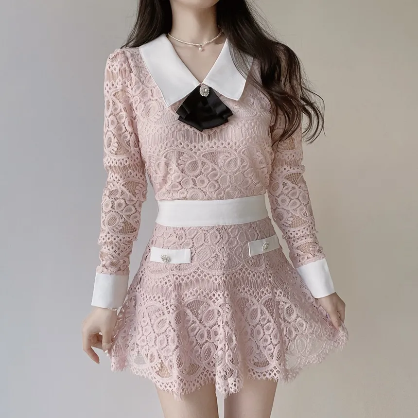 レースカラー長袖ブラウスブローチ付 | mirangmirang | 詳細画像28