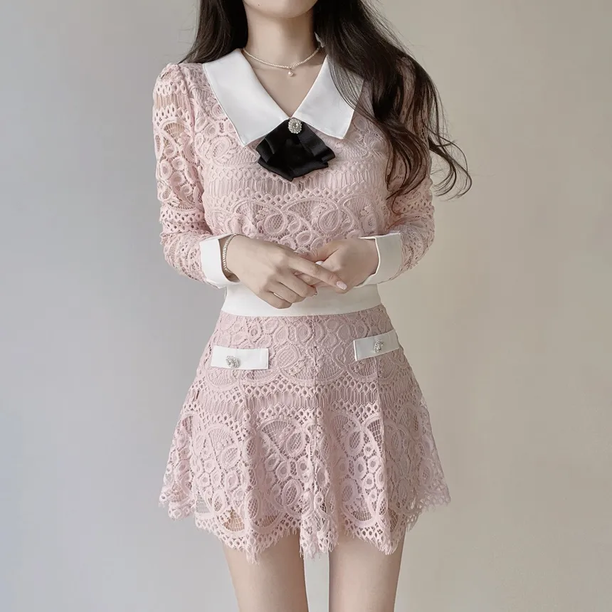 レースカラー長袖ブラウスブローチ付 | mirangmirang | 詳細画像29