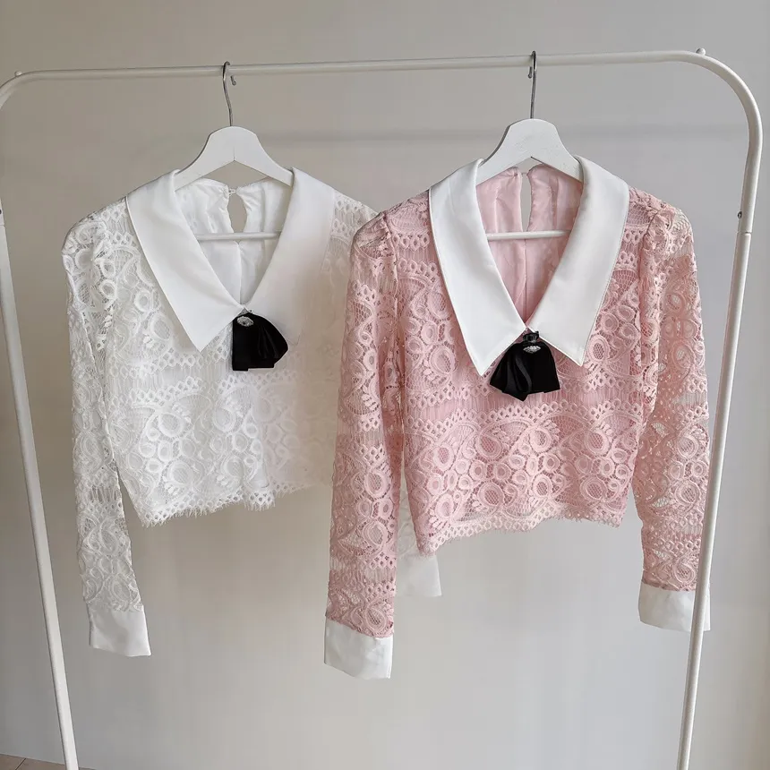 レースカラー長袖ブラウスブローチ付 | mirangmirang | 詳細画像34