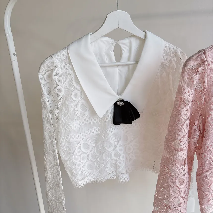 レースカラー長袖ブラウスブローチ付 | mirangmirang | 詳細画像35