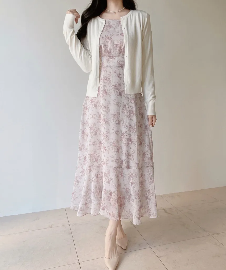 スクエアネックシャーリングパフスリーブロング長袖バックリボン小花柄ワンピース | mirangmirang | 詳細画像18