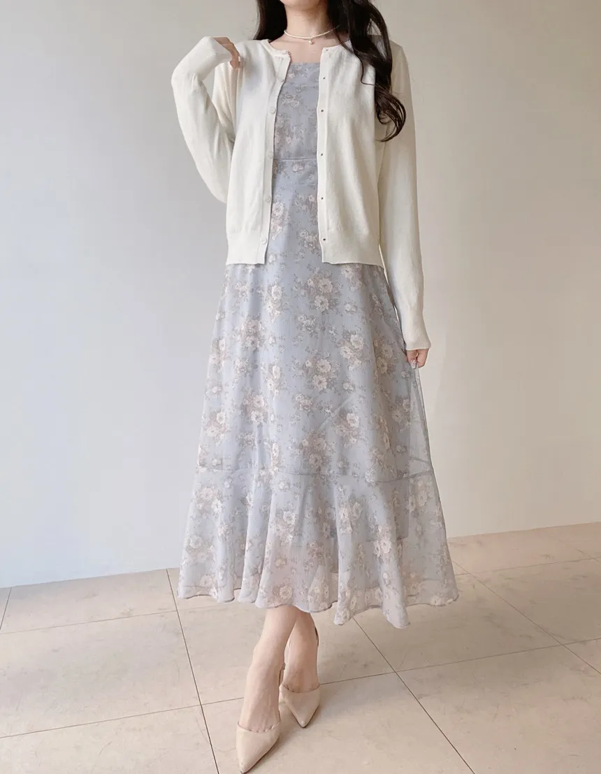 スクエアネックシャーリングパフスリーブロング長袖バックリボン小花柄ワンピース | mirangmirang | 詳細画像24