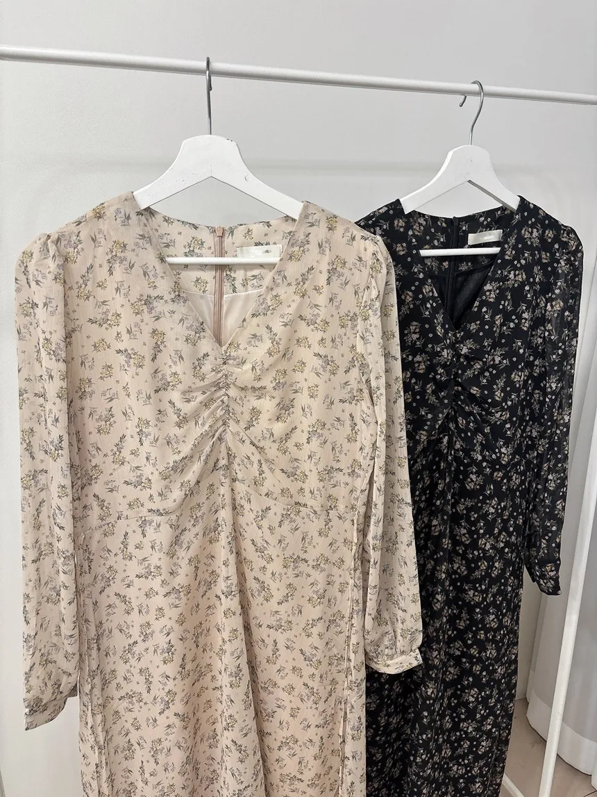 Vネック長袖ロングシャーリングバックリボン小花柄ワンピース | mirangmirang | 詳細画像22