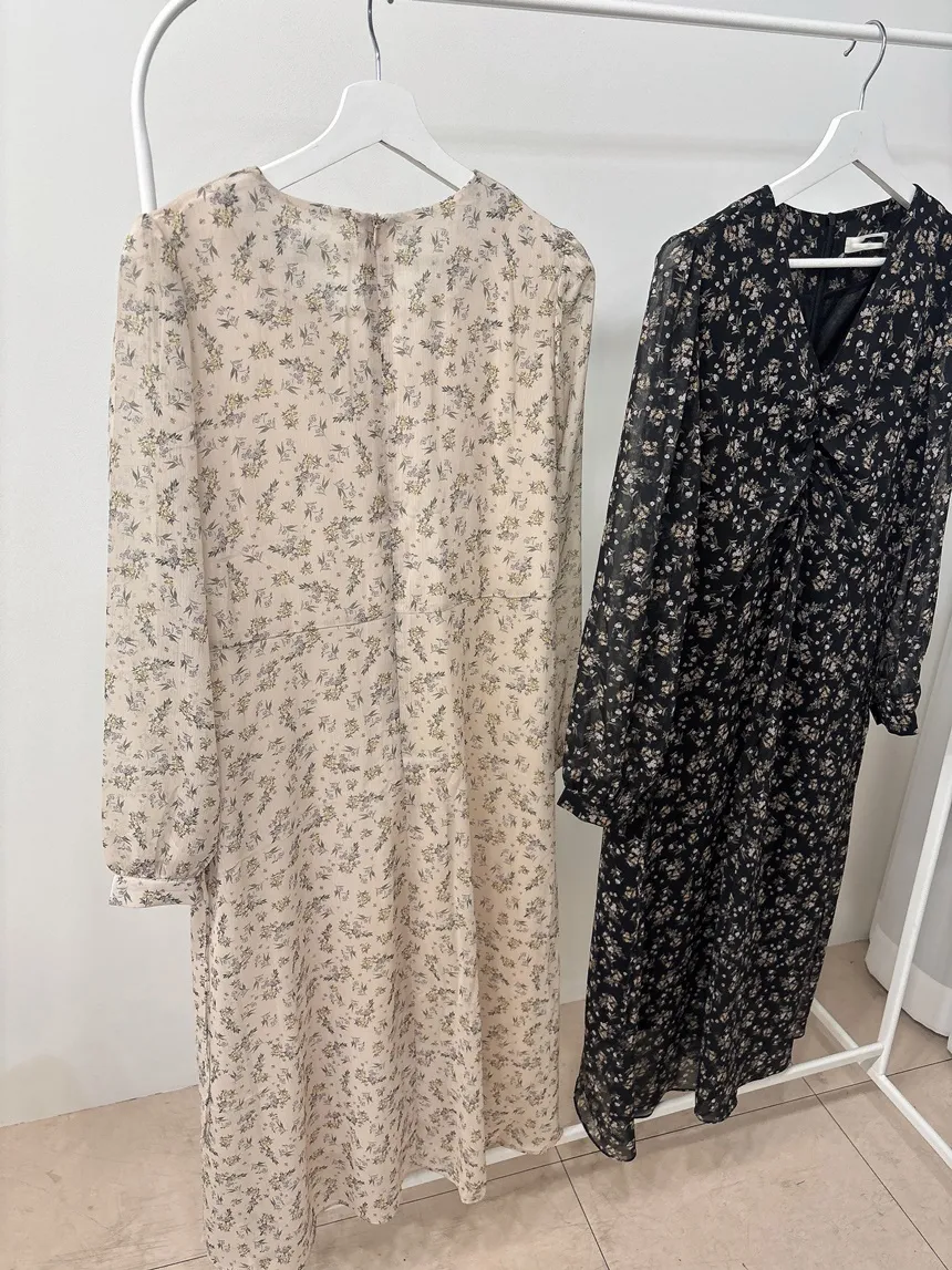 Vネック長袖ロングシャーリングバックリボン小花柄ワンピース | mirangmirang | 詳細画像24