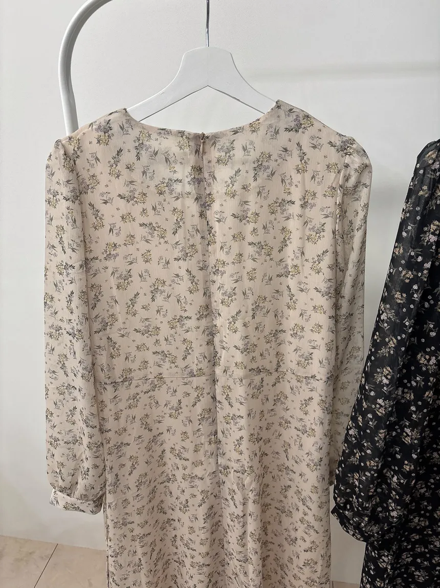 Vネック長袖ロングシャーリングバックリボン小花柄ワンピース | mirangmirang | 詳細画像25