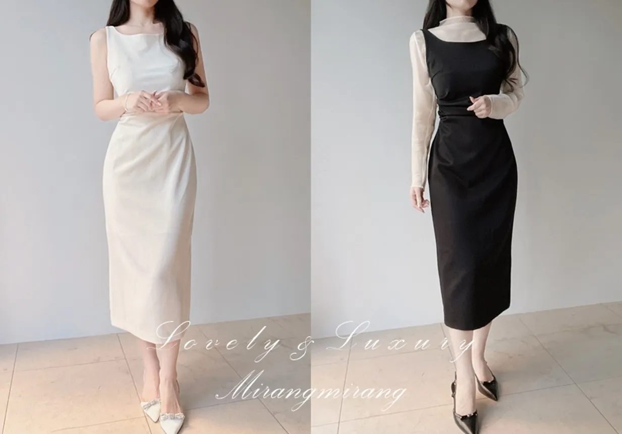 ロングシャーリングドレープノースリワンピース | mirangmirang | 詳細画像1