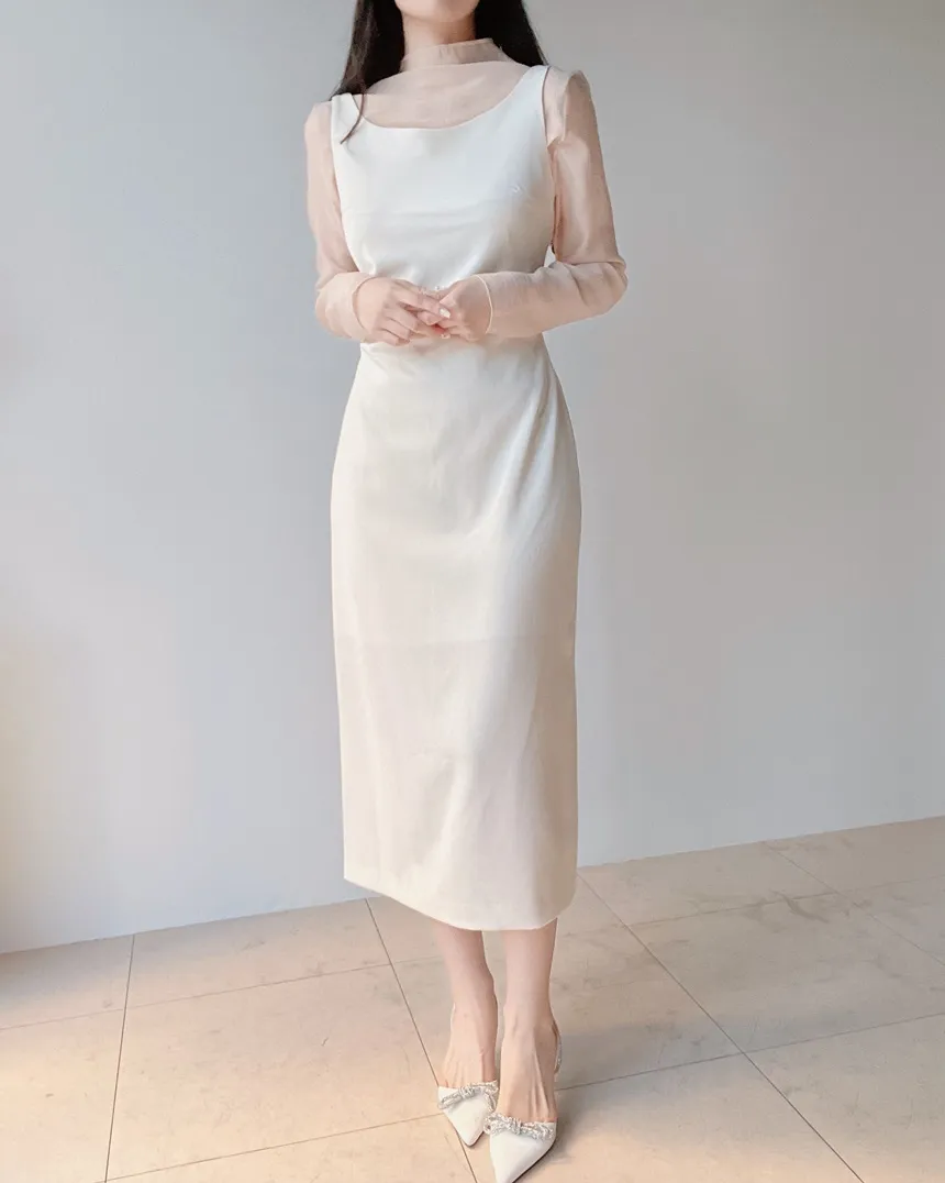 ロングシャーリングドレープノースリワンピース | mirangmirang | 詳細画像15