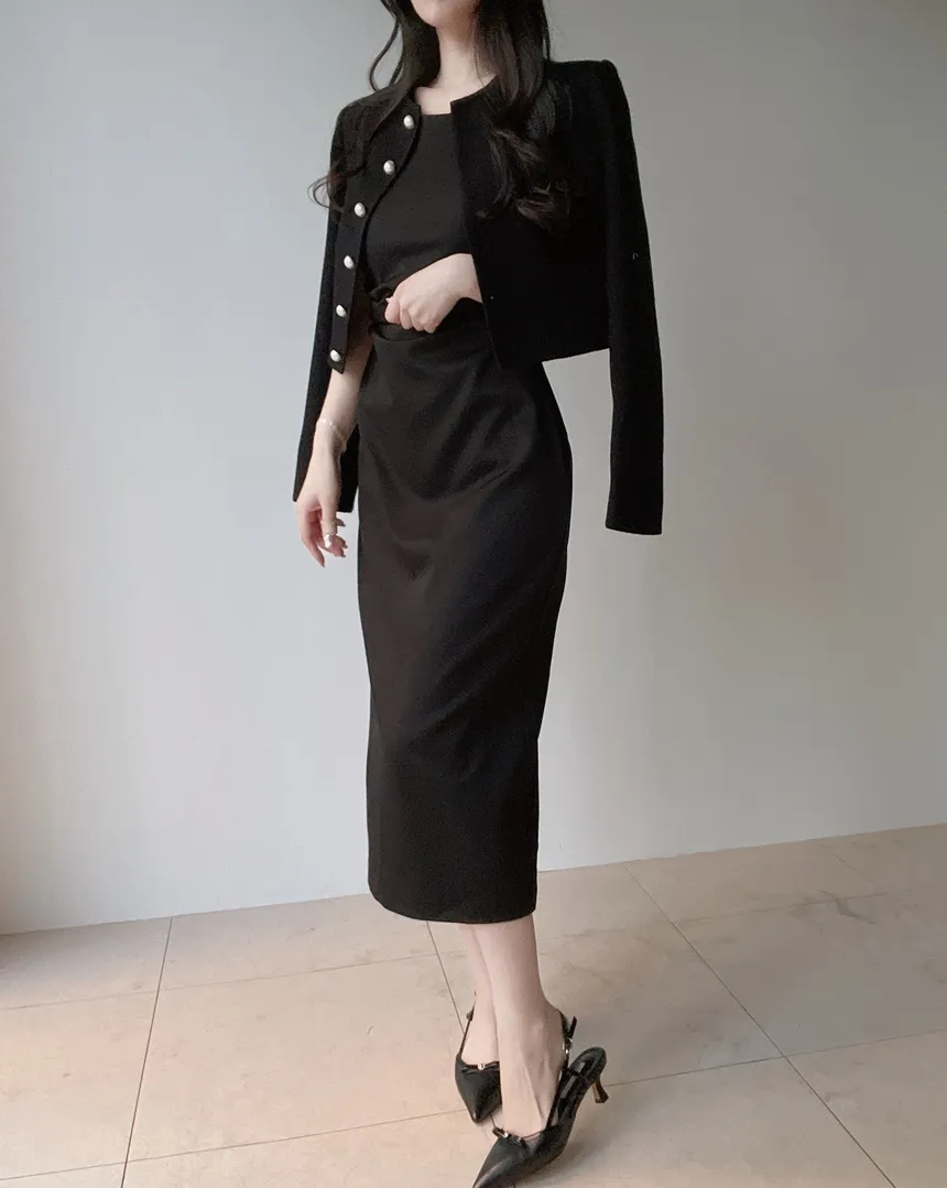 ロングシャーリングドレープノースリワンピース | mirangmirang | 詳細画像36