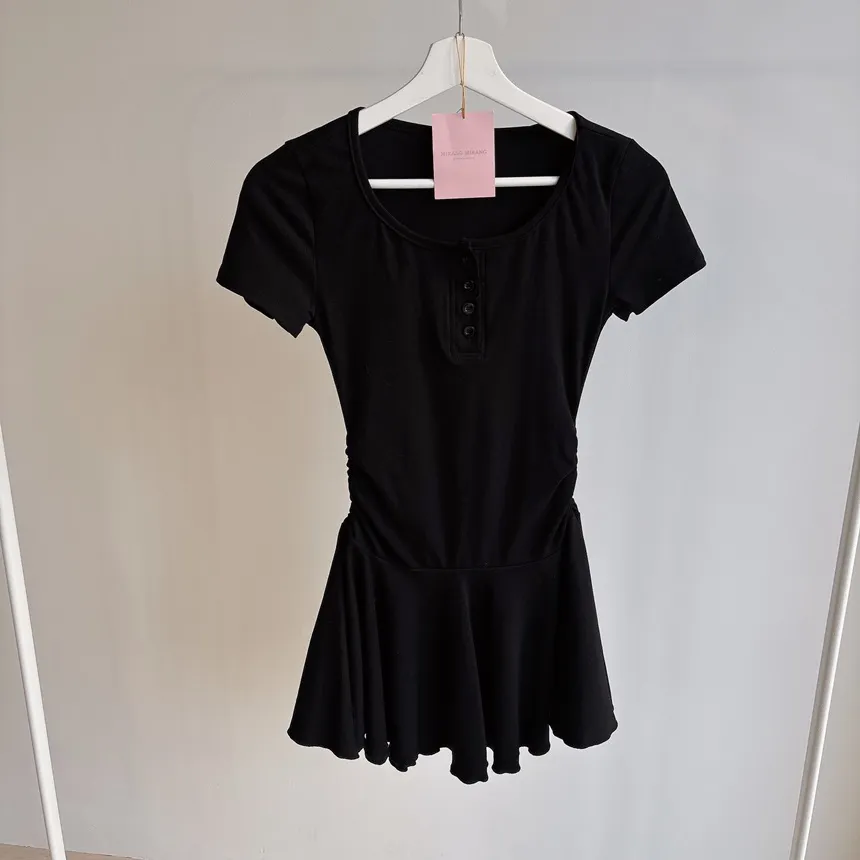 半袖フレアシャーリングヘンリーネックボタンワンピース | mirangmirang | 詳細画像10