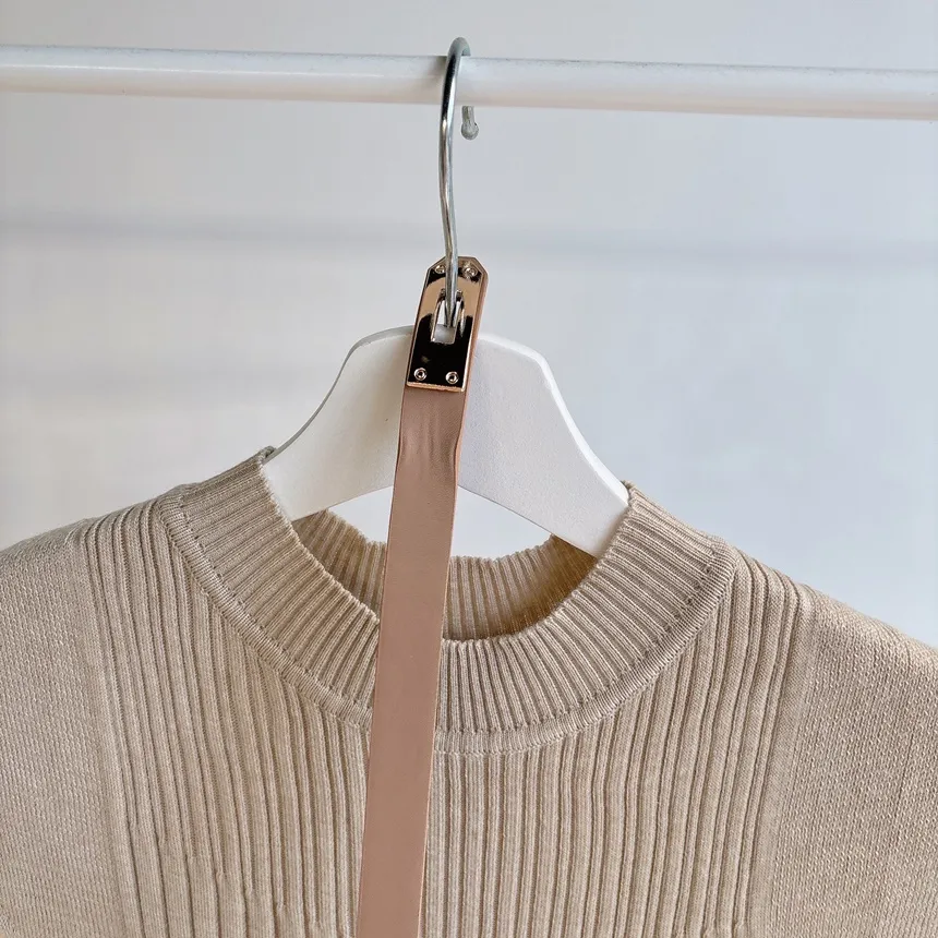 リブラウンドネックプリーツウエストゴムセットアップスカートニットベルト付 | mirangmirang | 詳細画像12