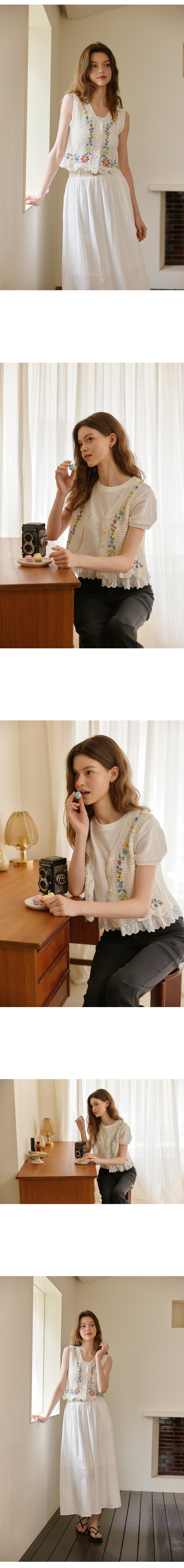 コットンVネック刺繍花柄ベスト | 詳細画像2