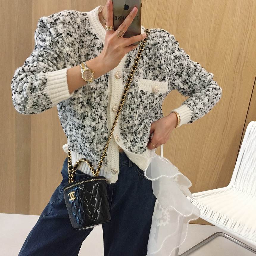 ラウンドネック長袖ツーポケットビジューボタンカーディガン | 詳細画像5