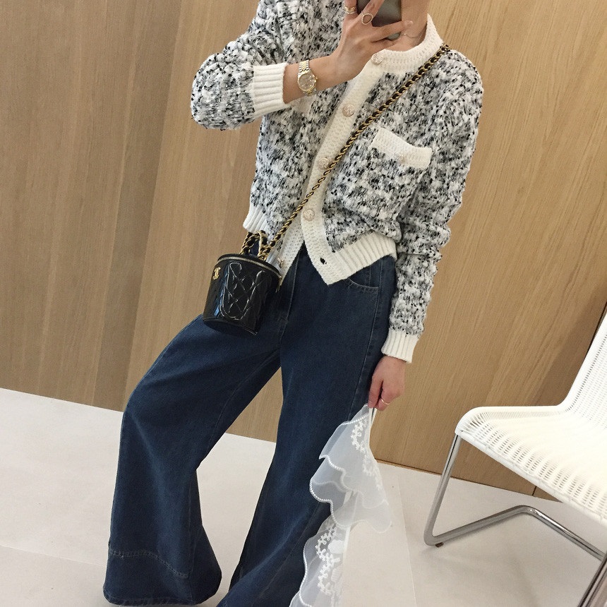 ラウンドネック長袖ツーポケットビジューボタンカーディガン | 詳細画像6