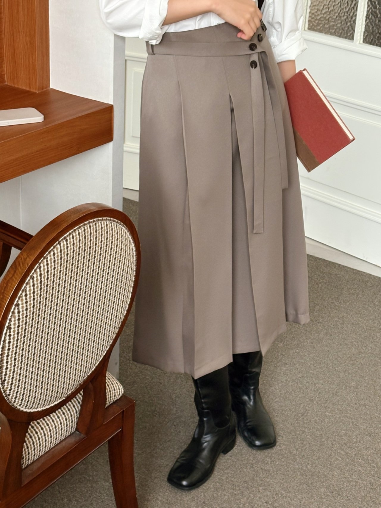 スリットピンタックバックゴムロングスカートストラップ付 | 詳細画像7