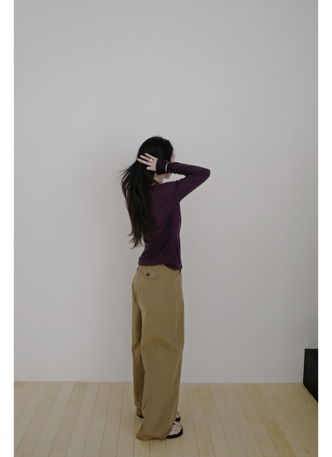 コットンナイロンポケットワイド無地パンツ春夏秋 | 詳細画像3