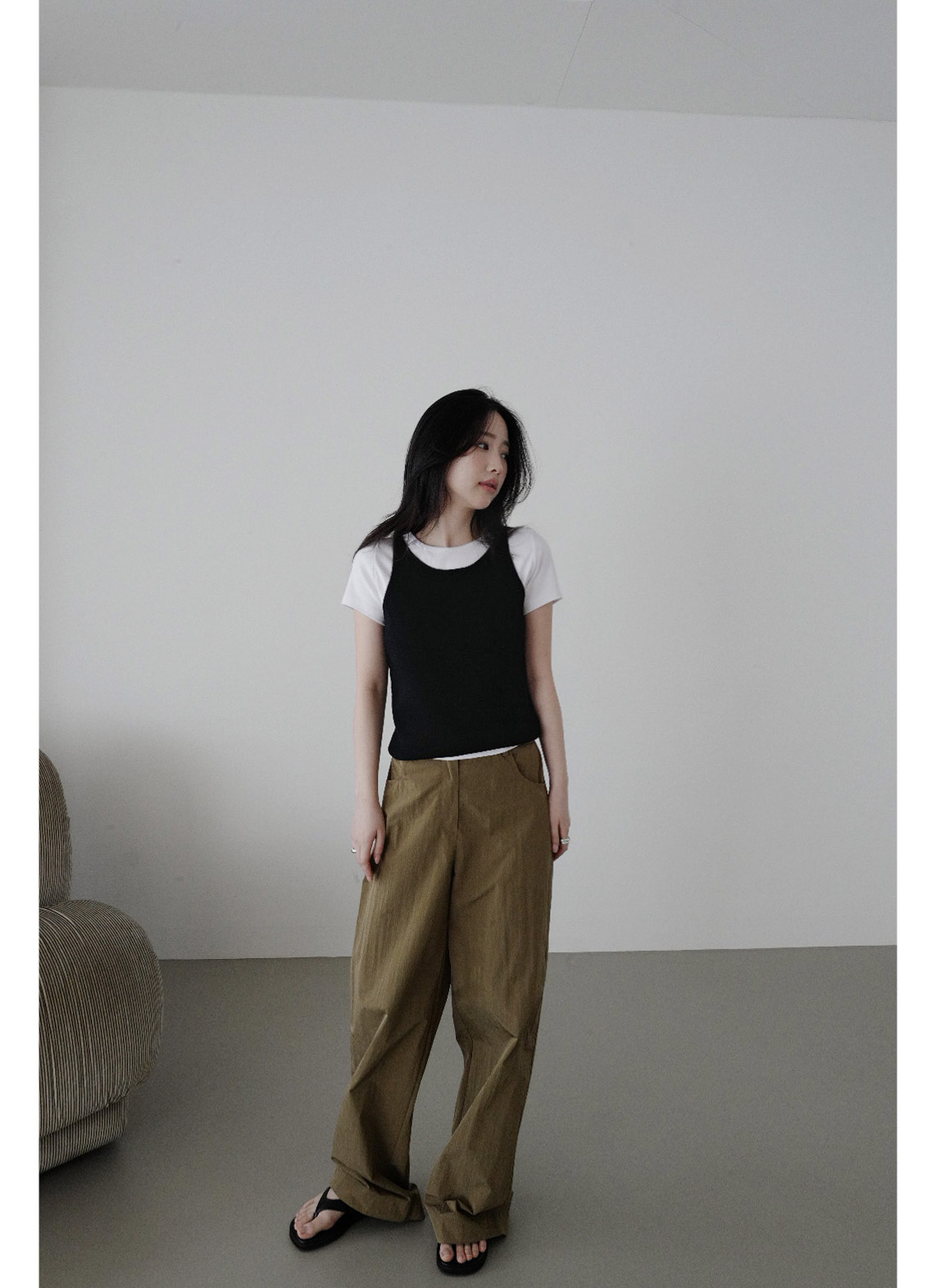 コットンナイロンポケットワイド無地パンツ春夏秋 | 詳細画像6