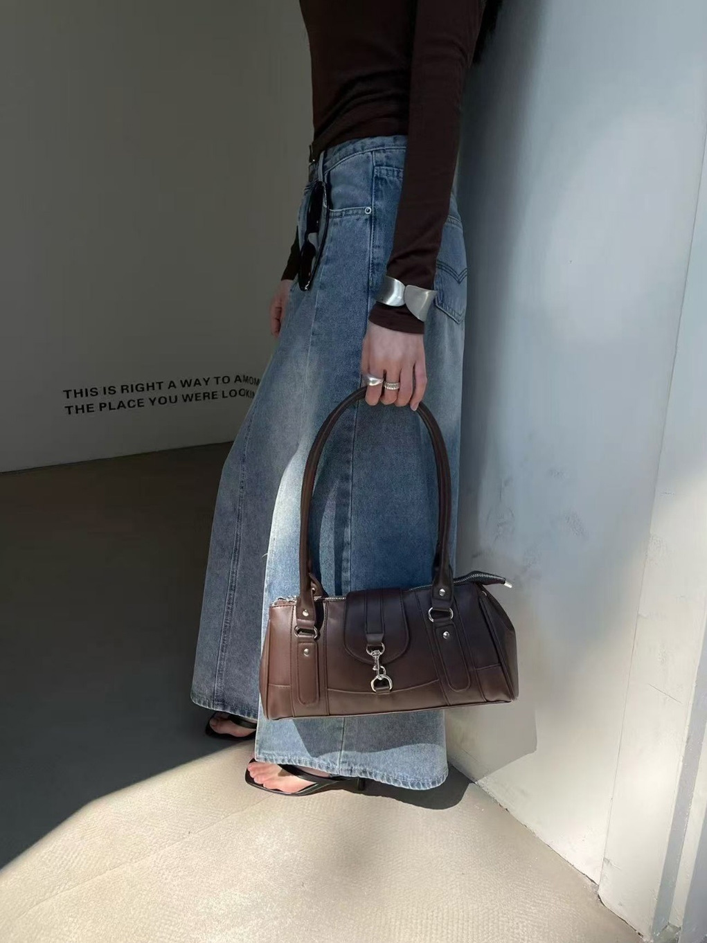 レザー調ジップアップバックルショルダーバッグ | 詳細画像8