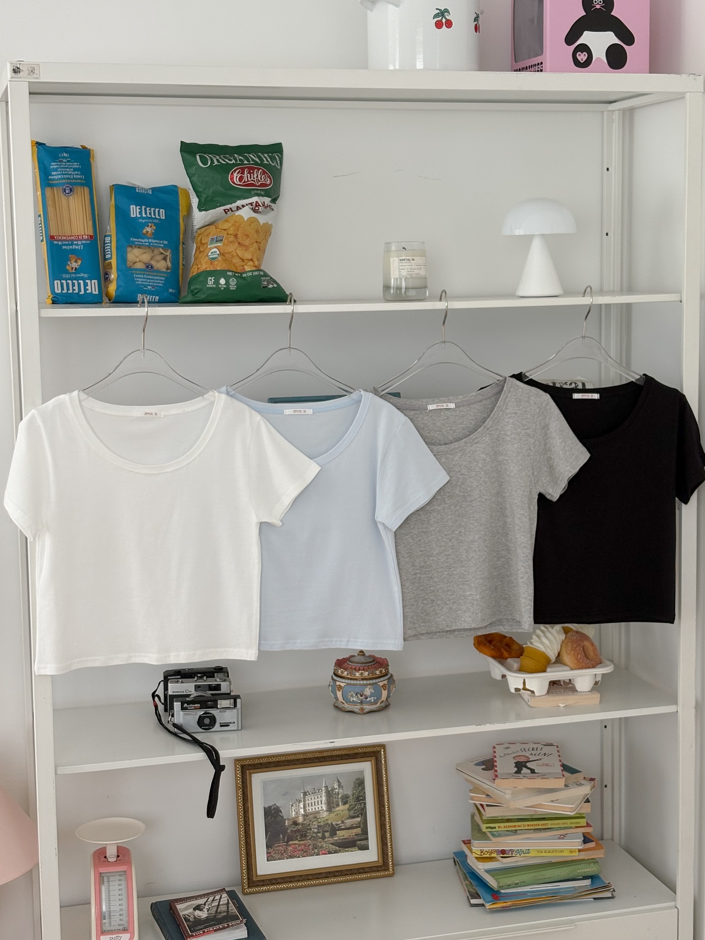 Uネックシンプルベーシッククロップド半袖無地Tシャツ | 詳細画像3