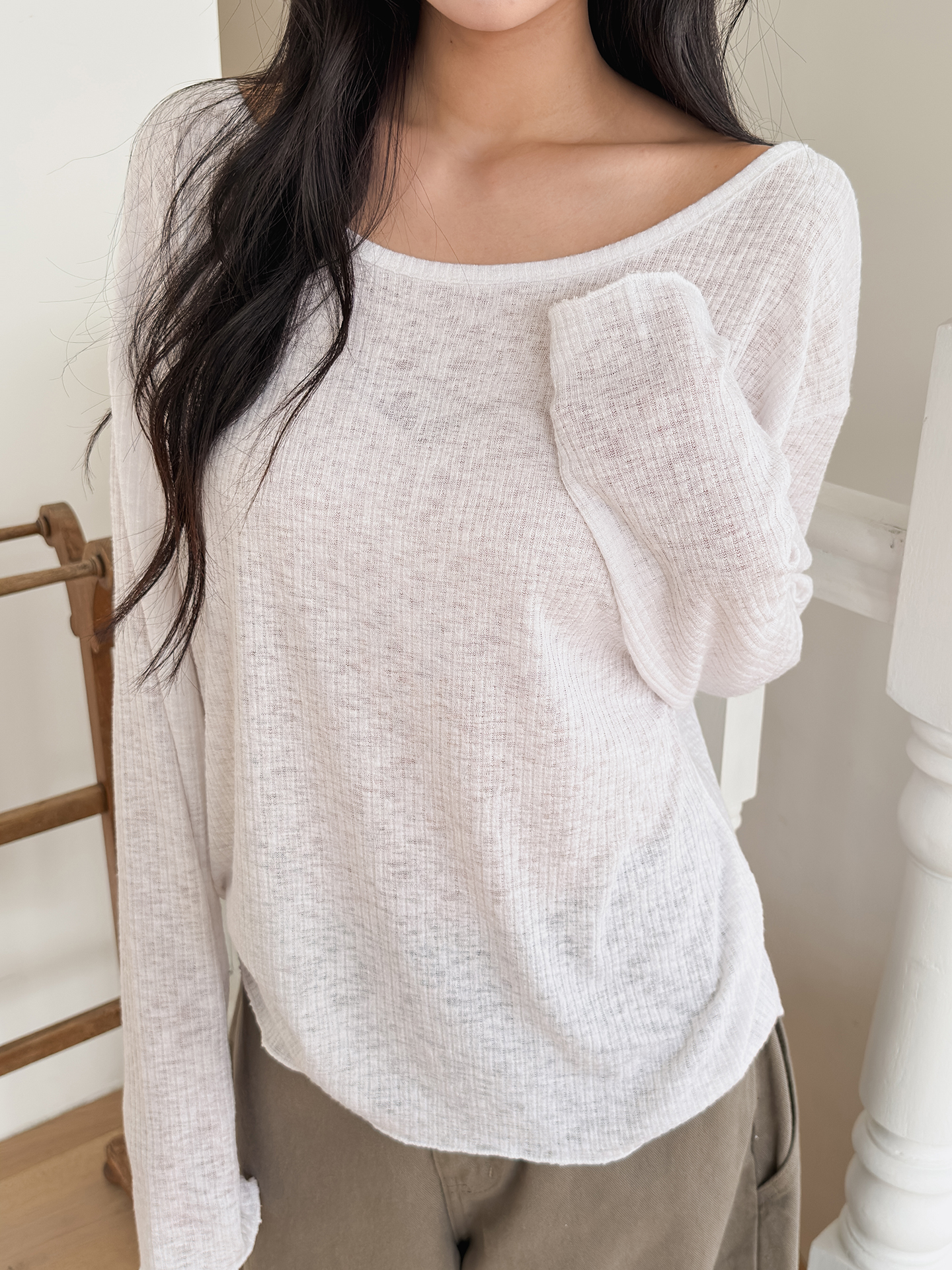 リブボートネックルーズTシャツ | 詳細画像4