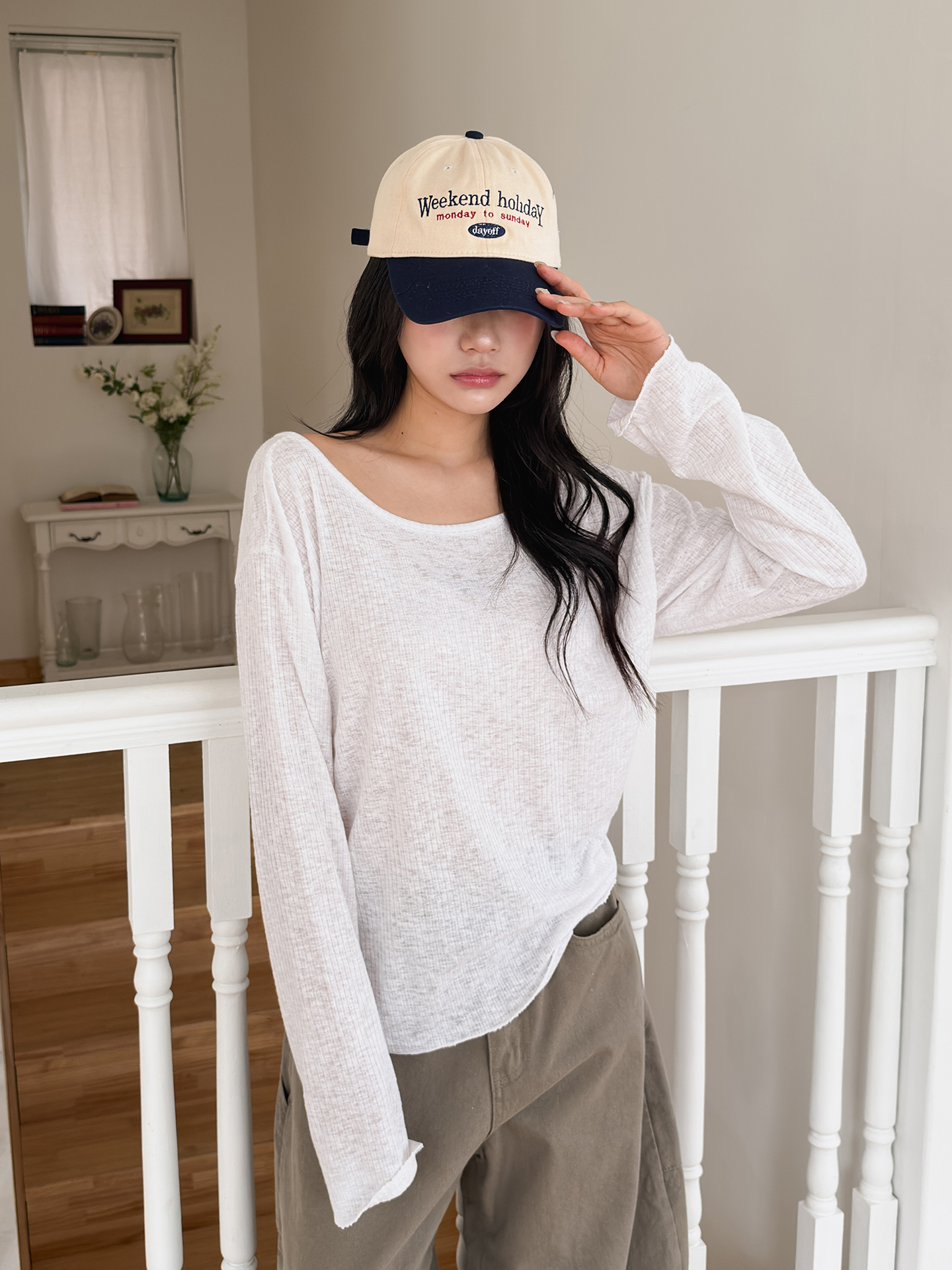 リブボートネックルーズTシャツ | 詳細画像11