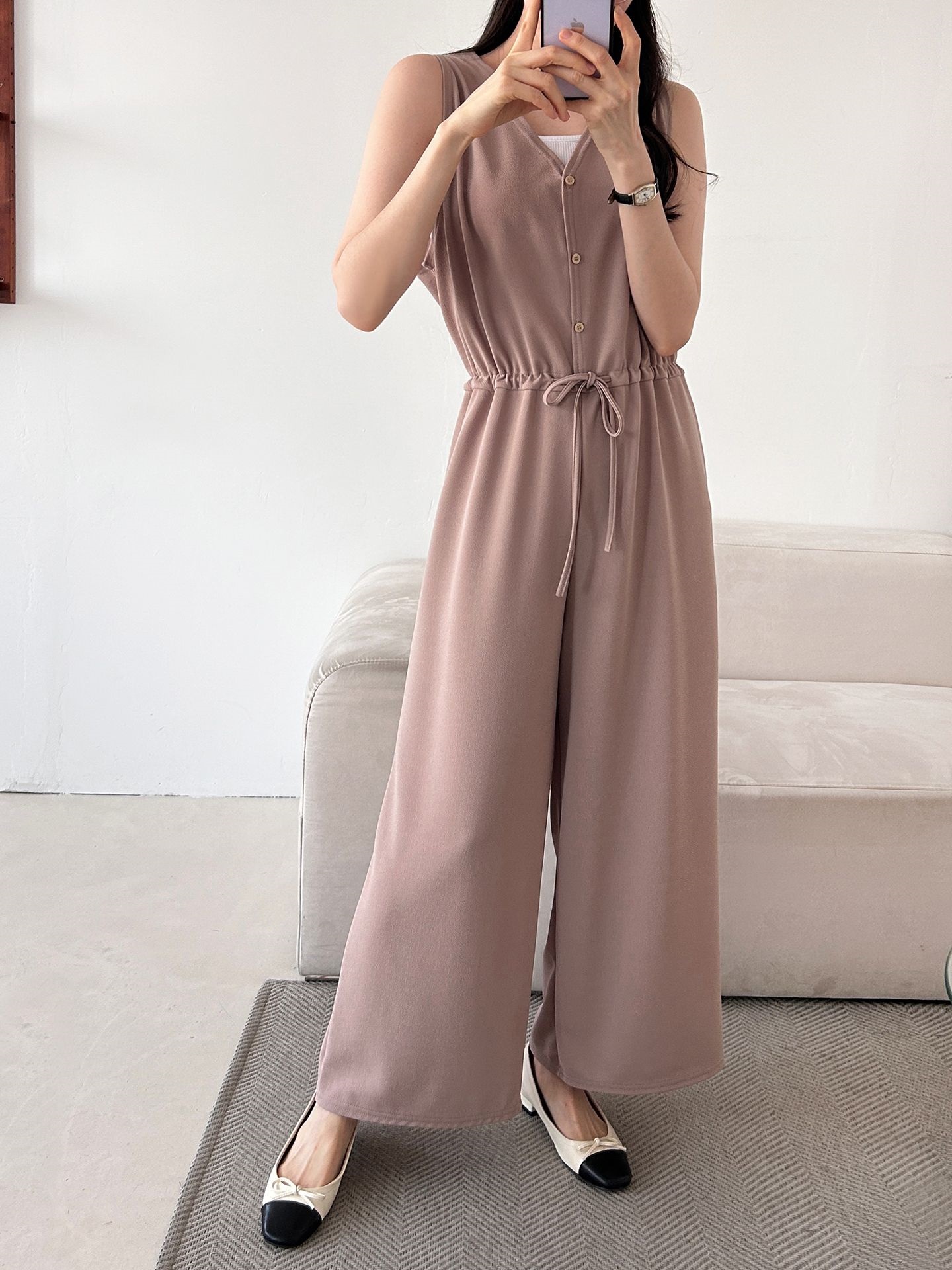 ボタンVネックドローストリングオールインワン | 詳細画像3