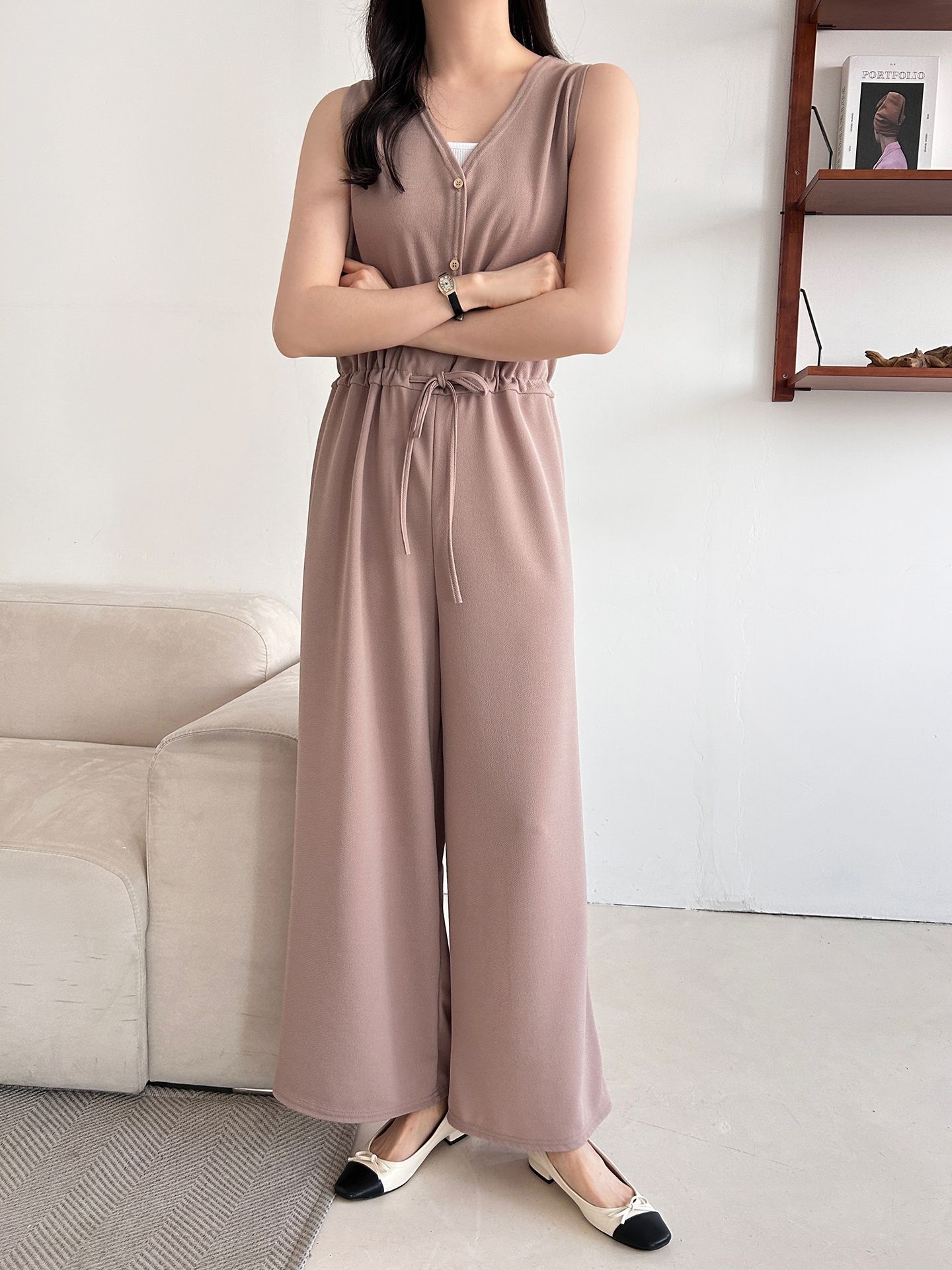 ボタンVネックドローストリングオールインワン | 詳細画像5