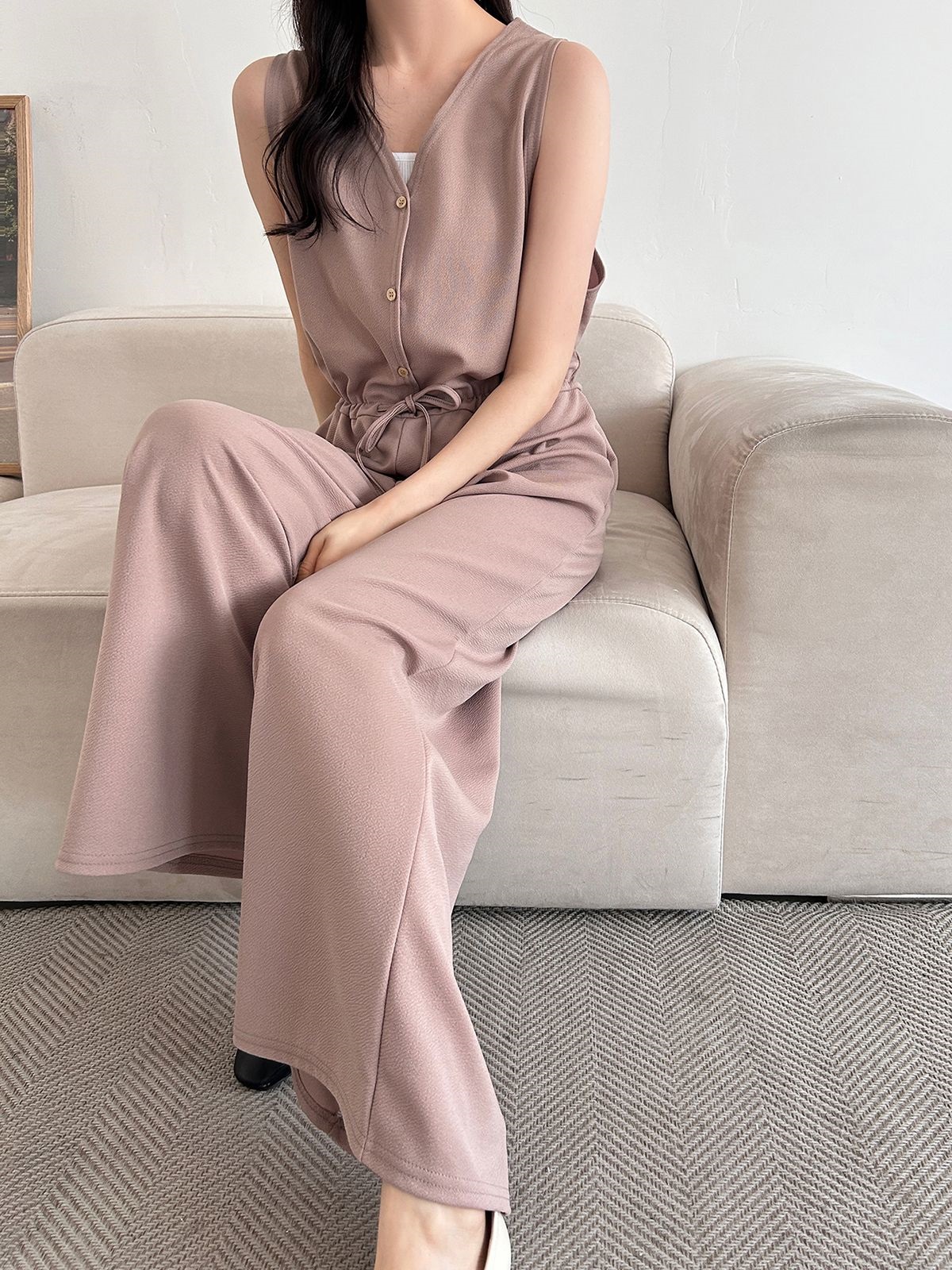 ボタンVネックドローストリングオールインワン | 詳細画像10